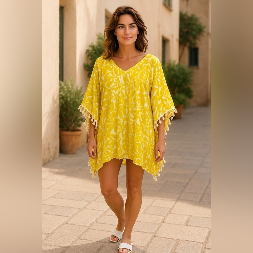 Trina Turk Aquarius Cotton Silk Cover Up Vacation Resortwear Kartan Dress L